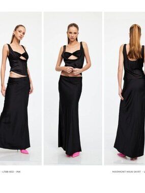 Lioness Marmont Black Satin Slip Maxi Skirt The Pia Mance Edit